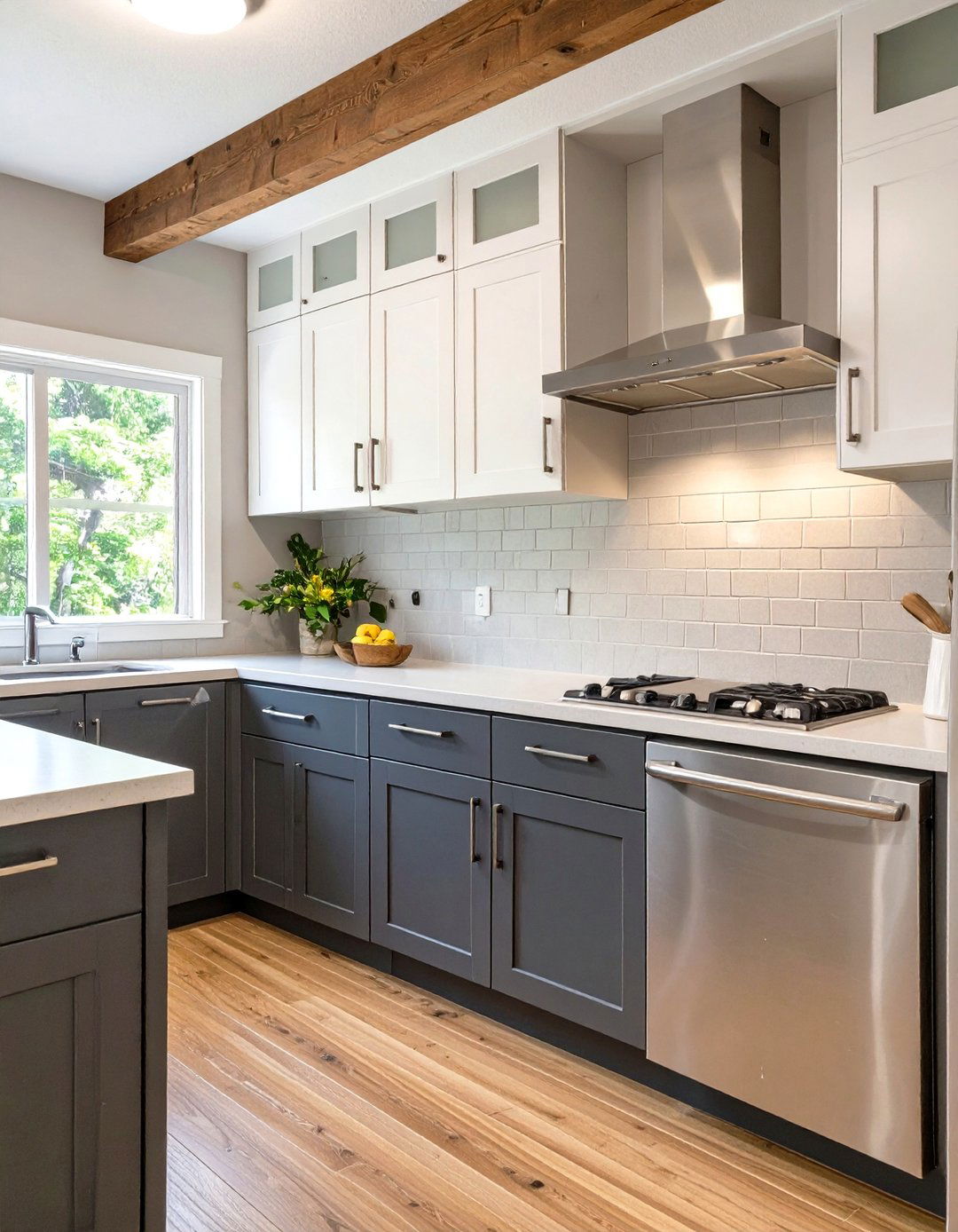 Contrasting Upper and Lower Cabinets - 30 mobile home kitchen ideas