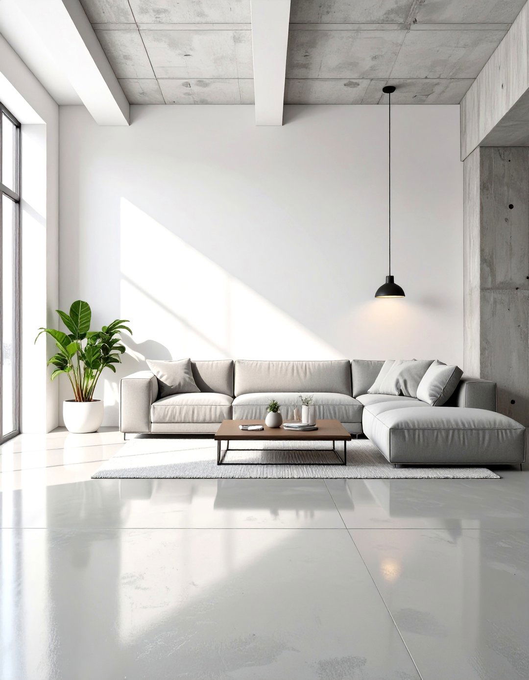 Cool White and Concrete Living Room - 30 neutral living room color ideas