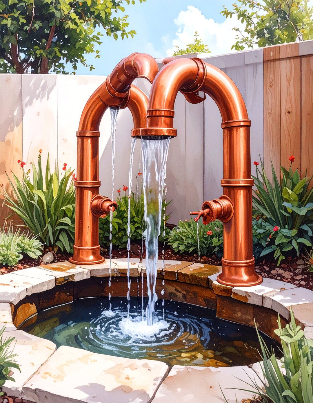 Copper Pipe Front Yard Fountain - 30 small front yard fountain ideas