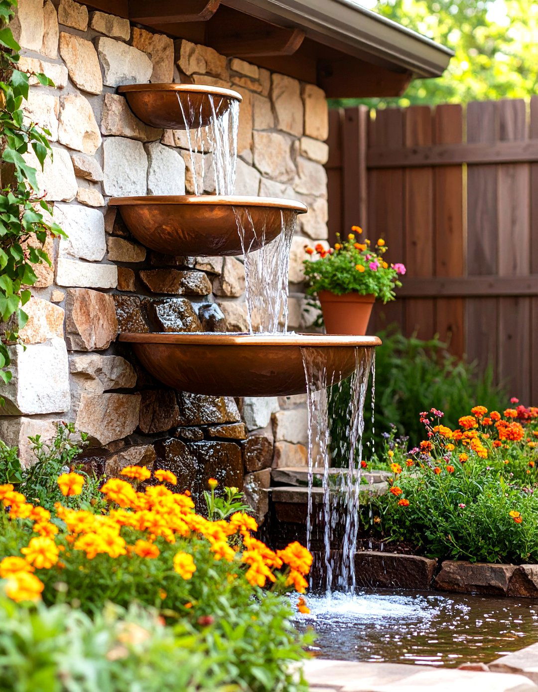 Copper Scupper Bowl Garden Fountain - 30 garden fountain ideas