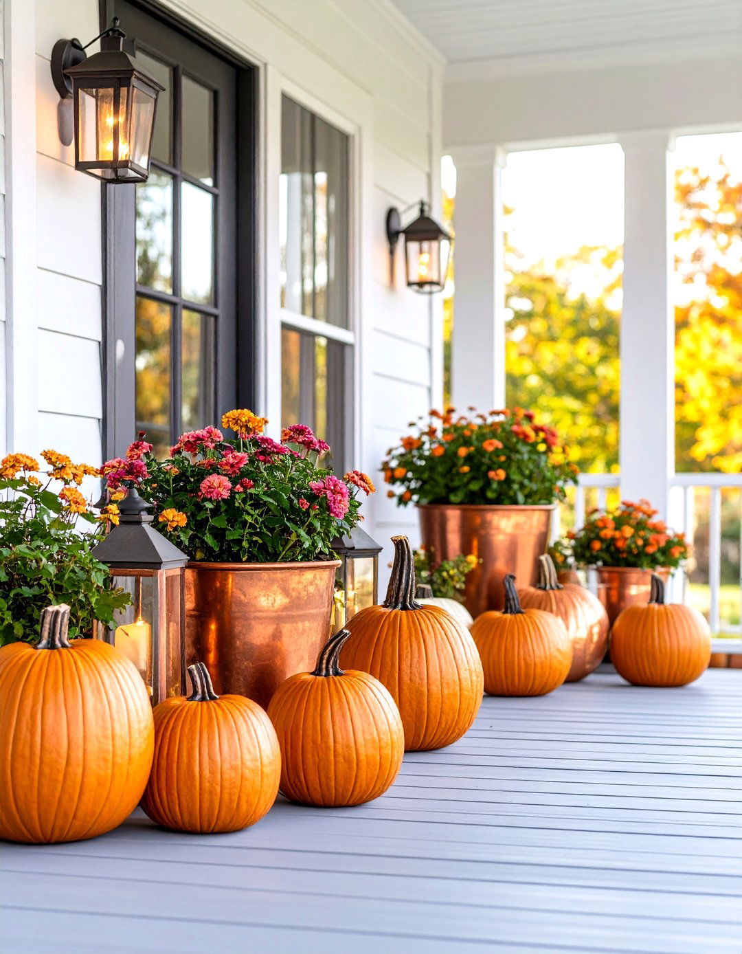 Copper and Metallic Accents Porch - 30 fall porch decorating ideas