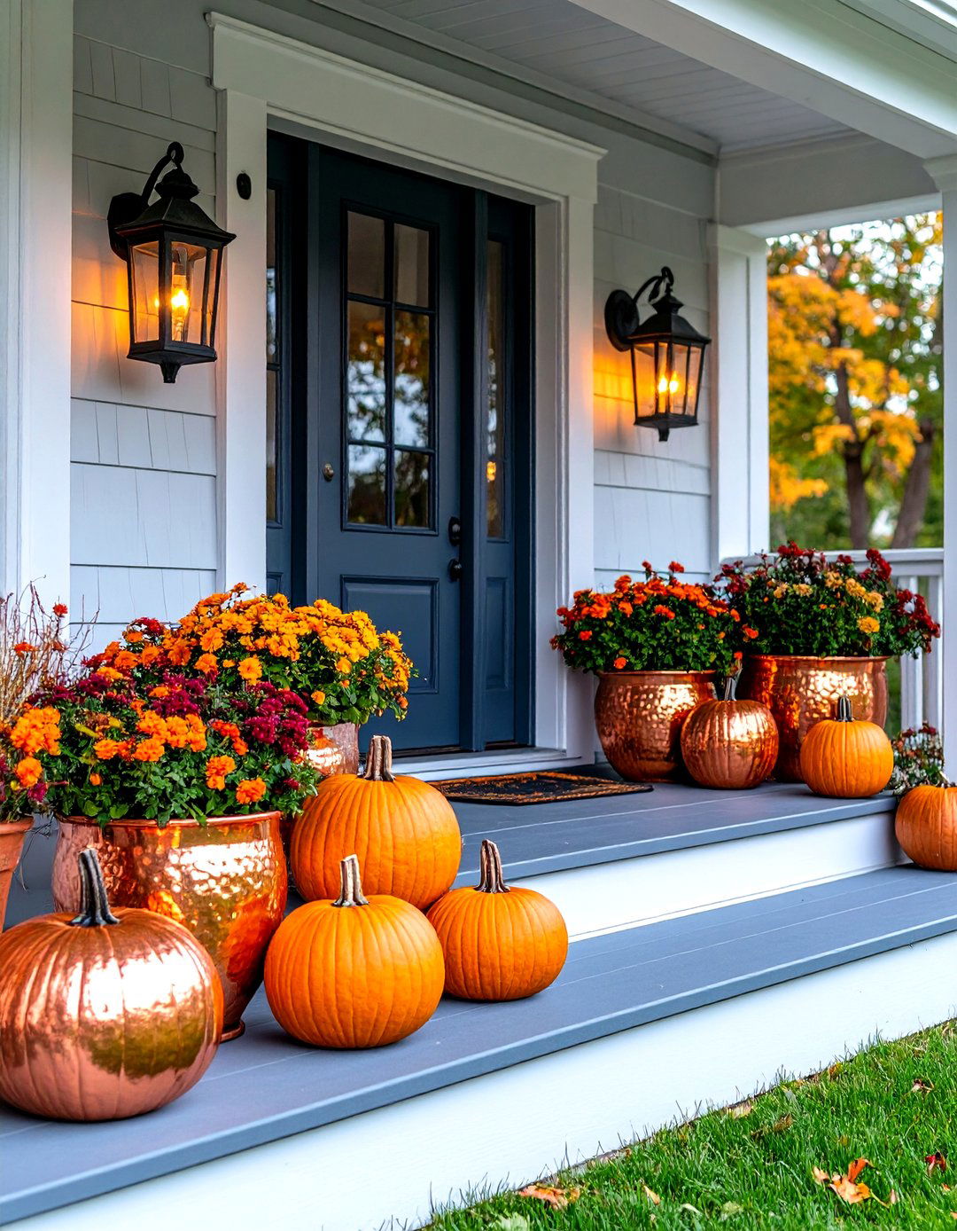 Copper and Metallic Porch Accents - 30 fall porch decor ideas