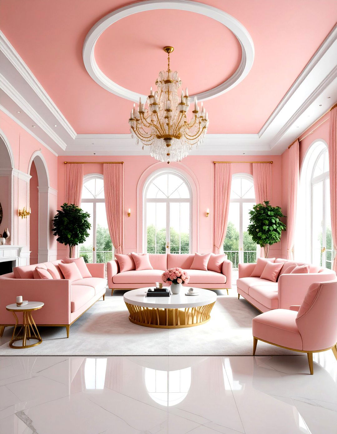 Coral Pink Painted Ceiling - 30 pink living room ideas