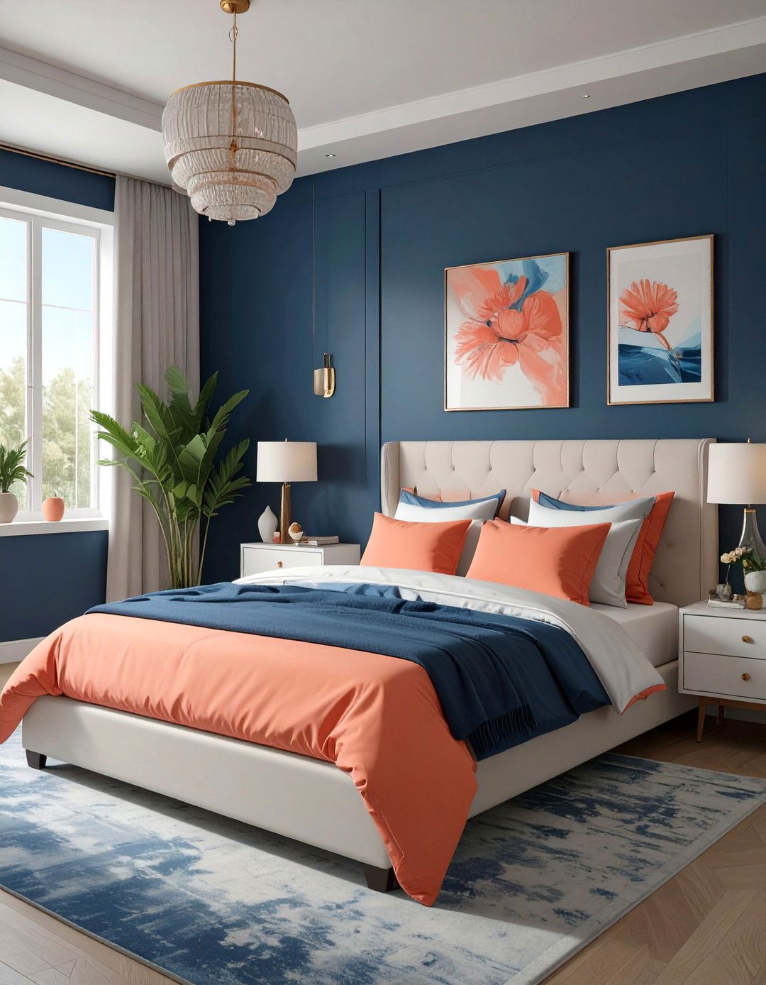 Coral and Navy Bedroom - 30 color ideas for bedroom