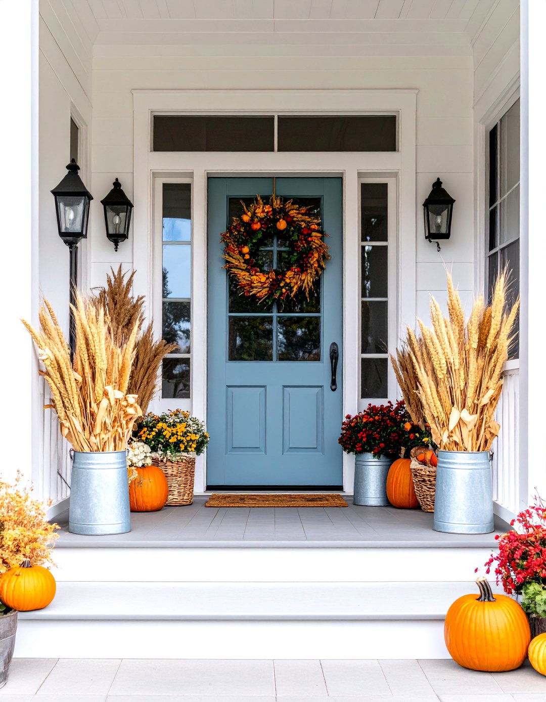 Corn Husk and Wheat Porch Decor - 30 fall porch decor ideas