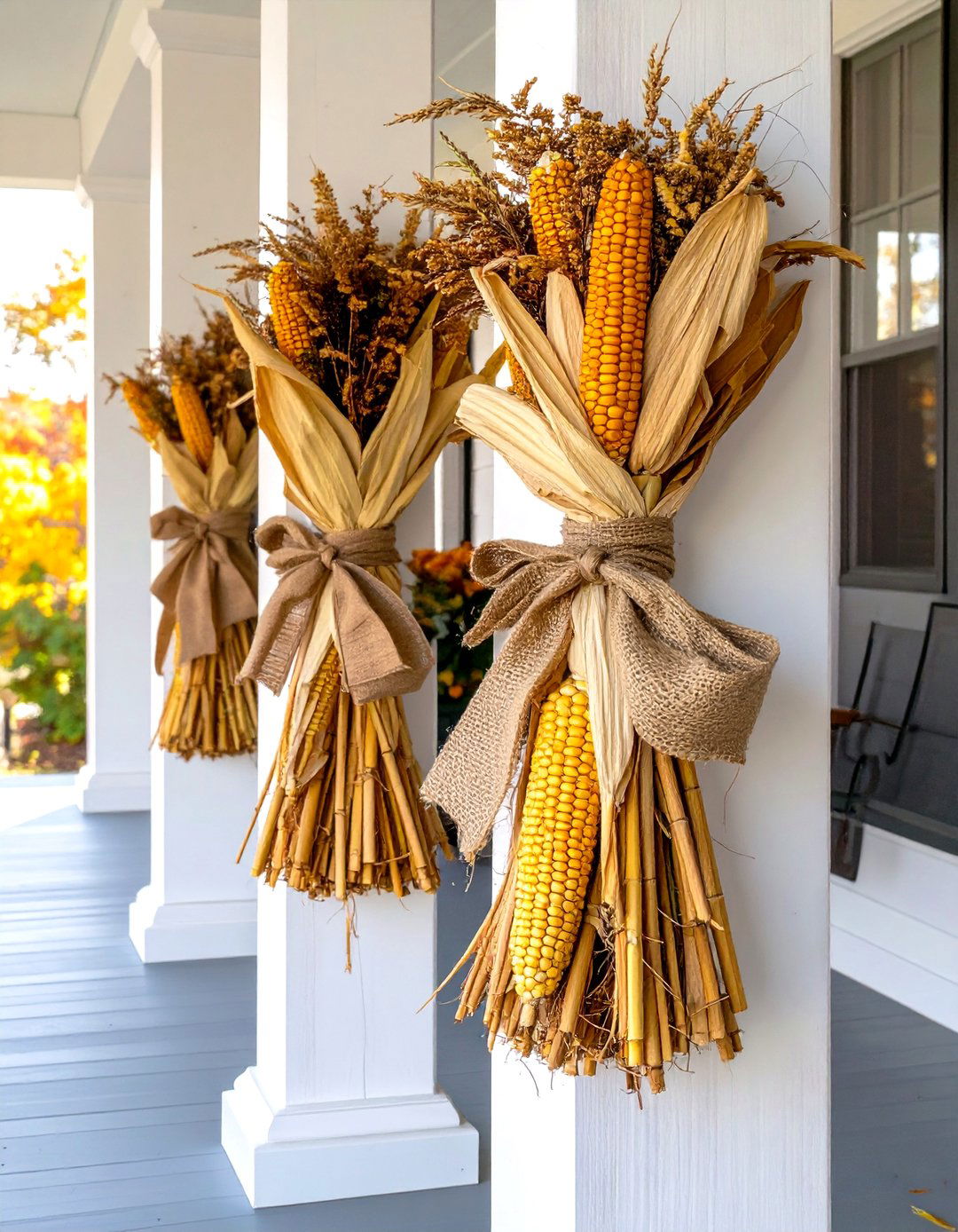 Corn Stalk Bundles - 30 small front porch fall decorating ideas