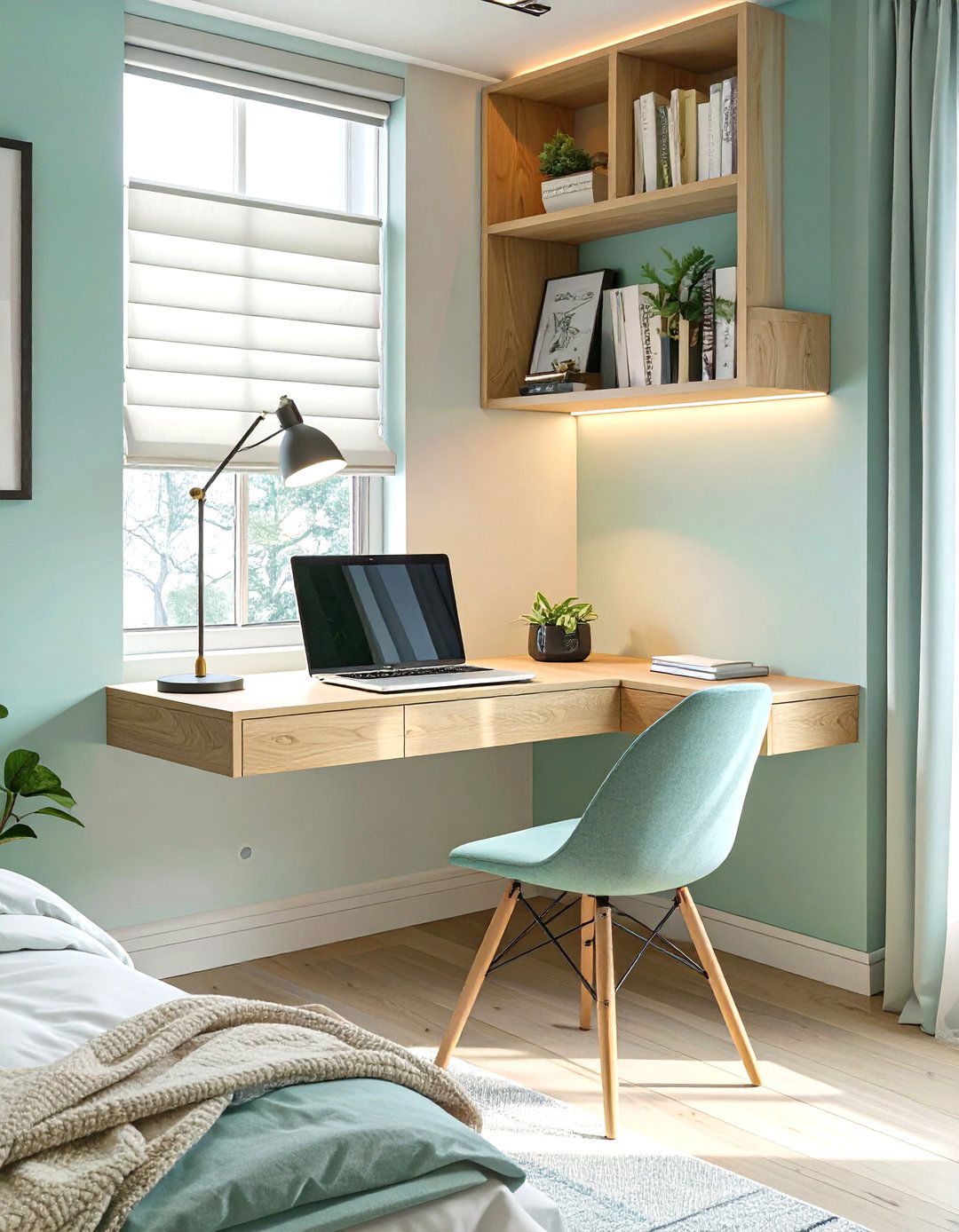 Corner Floating Desk Setup - 30 small office space ideas
