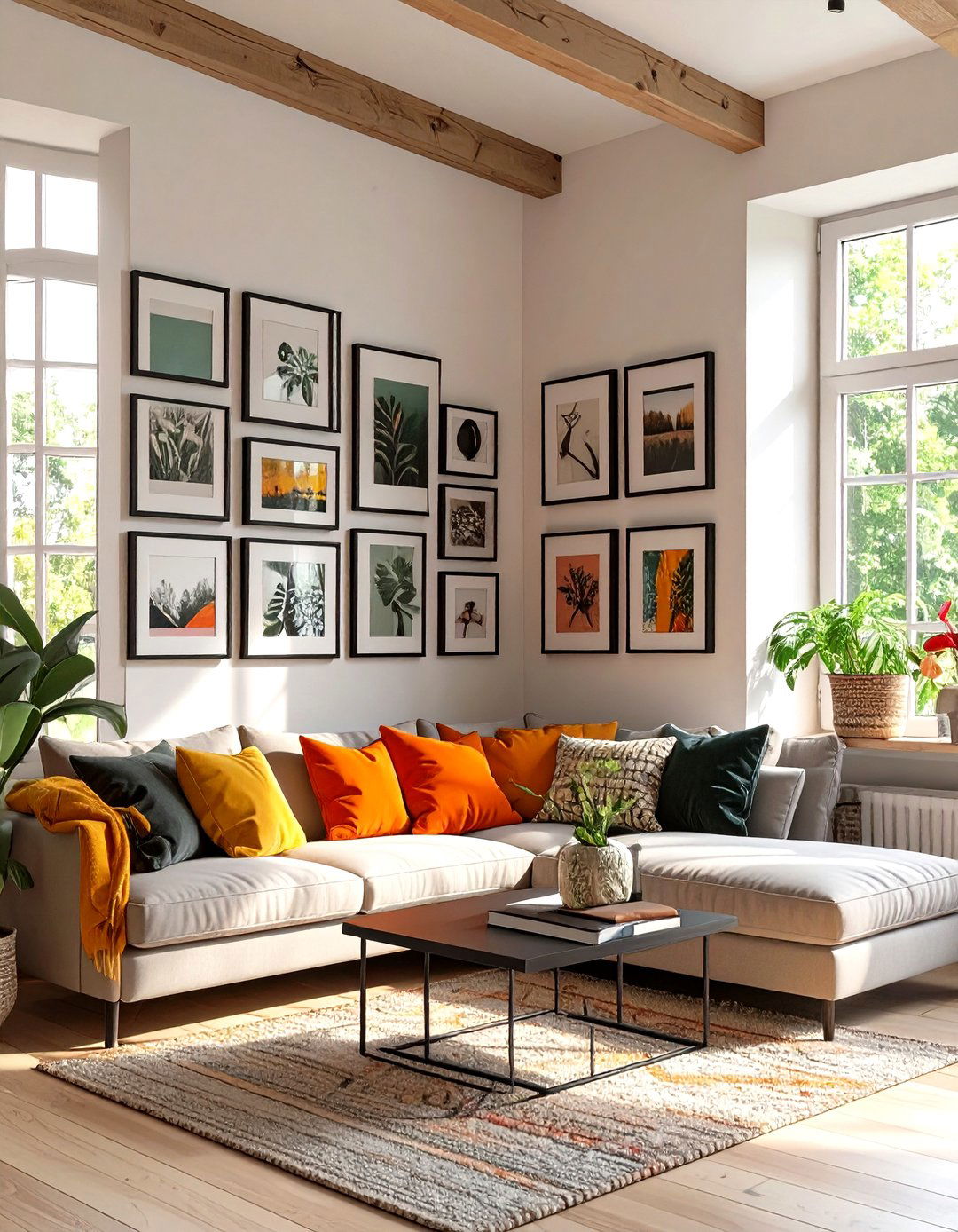Corner Gallery Wall Arrangement - 30 wall decoration ideas for living room