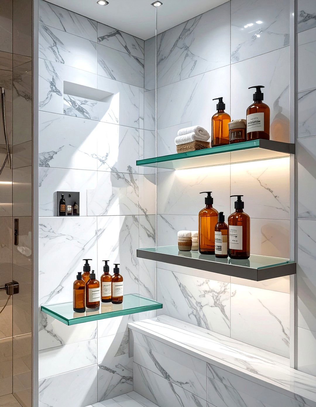 Corner Glass Shower Shelves - 30 shower shelf ideas