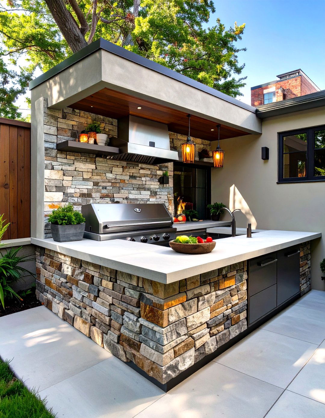 Corner L Shaped BBQ Counter - 30 small outdoor bbq area ideas