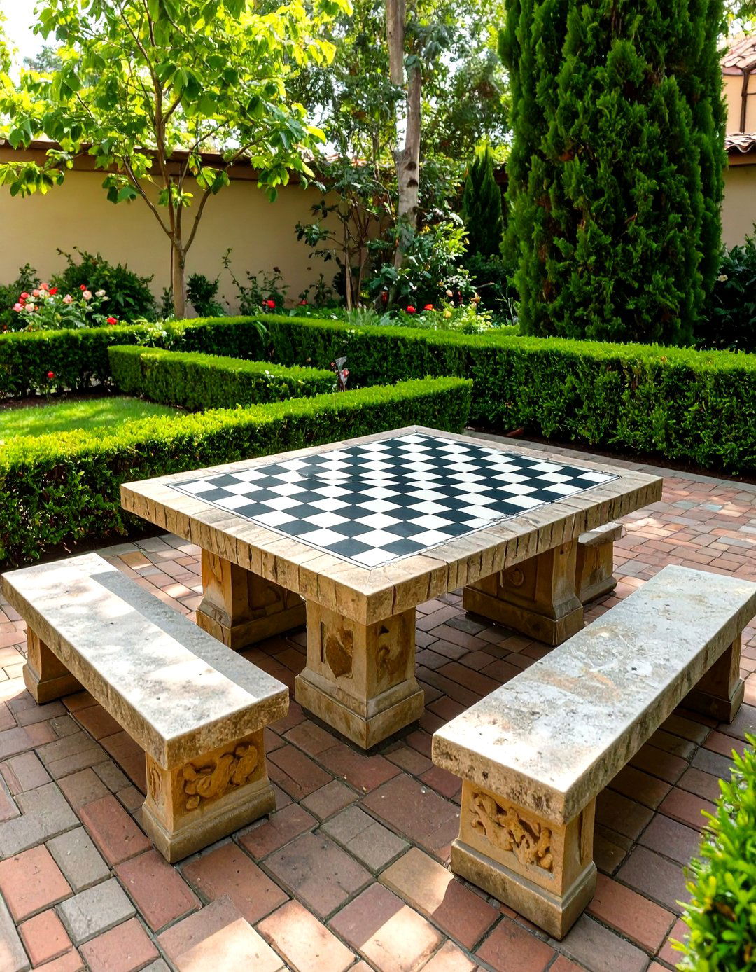 Corner Outdoor Chess or Game Table - 30 corner landscaping ideas