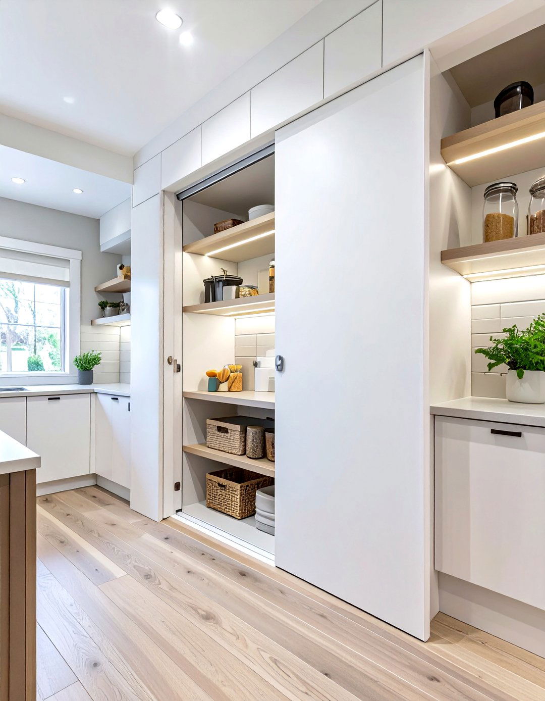Corner Pantry with a Pocket Door - 30 corner pantry ideas
