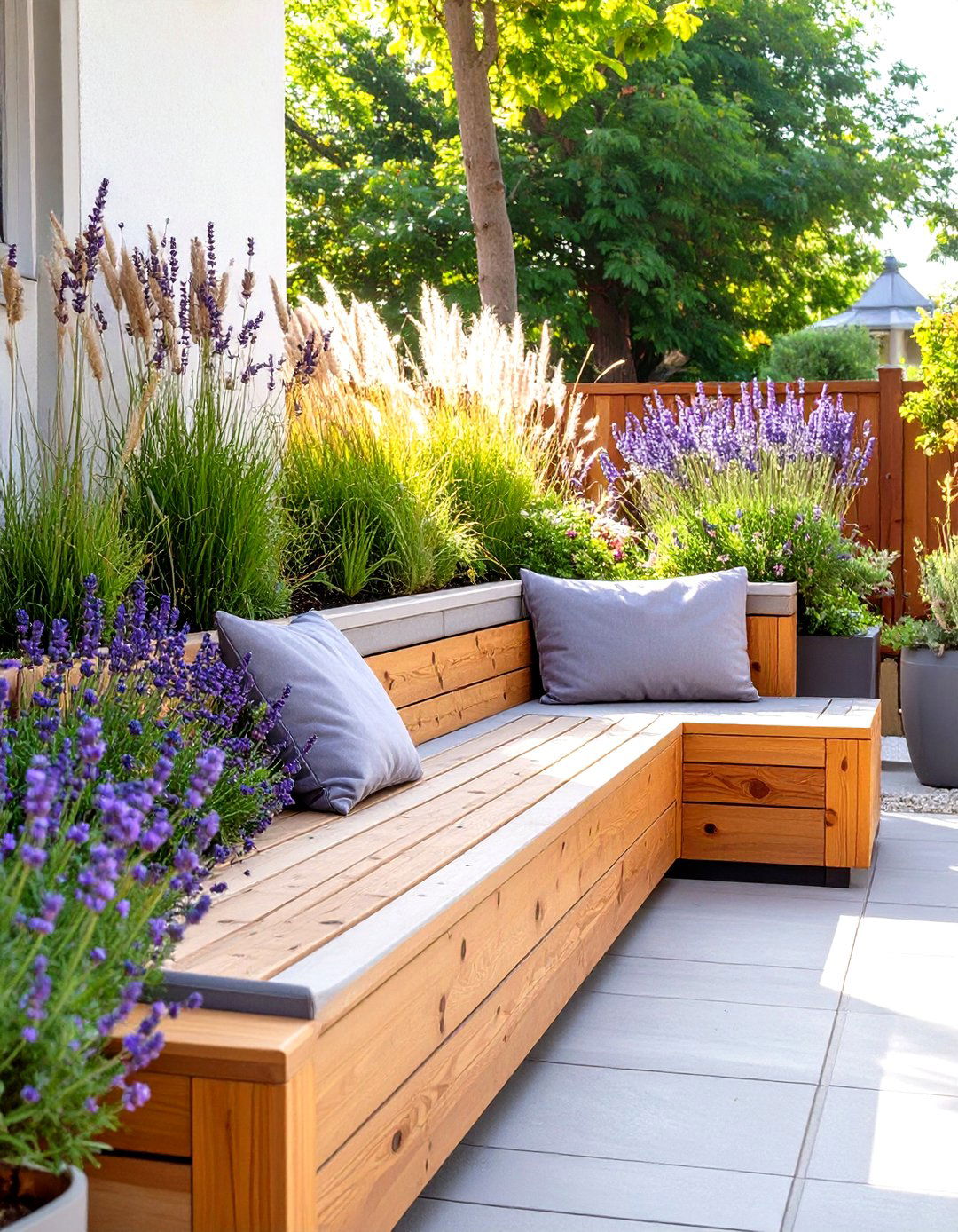 Corner Seating with Built In Planters - 30 small patio garden ideas