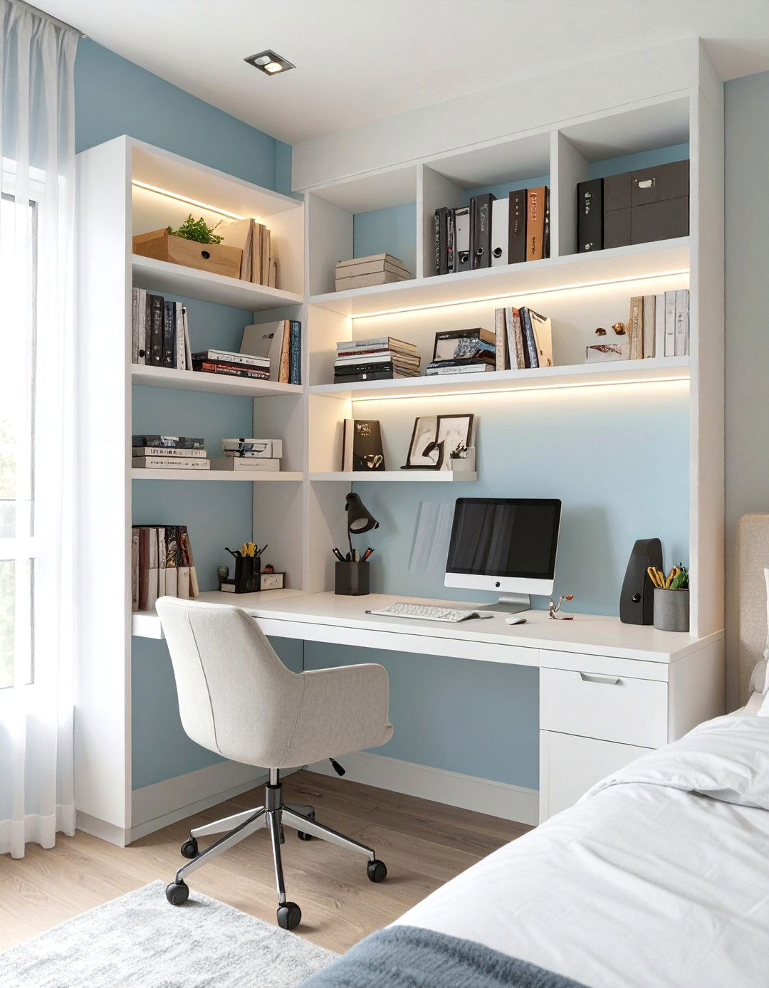 Corner Shelving Desk Unit - 30 small bedroom office combo ideas