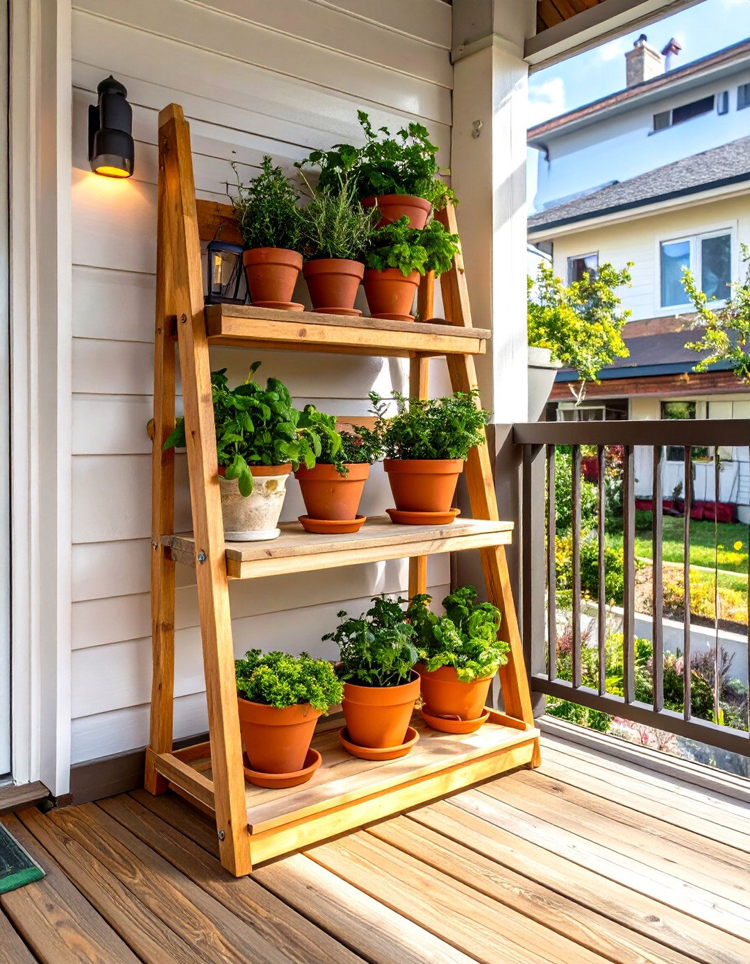 Corner Shelving Unit - 30 small deck decorating ideas