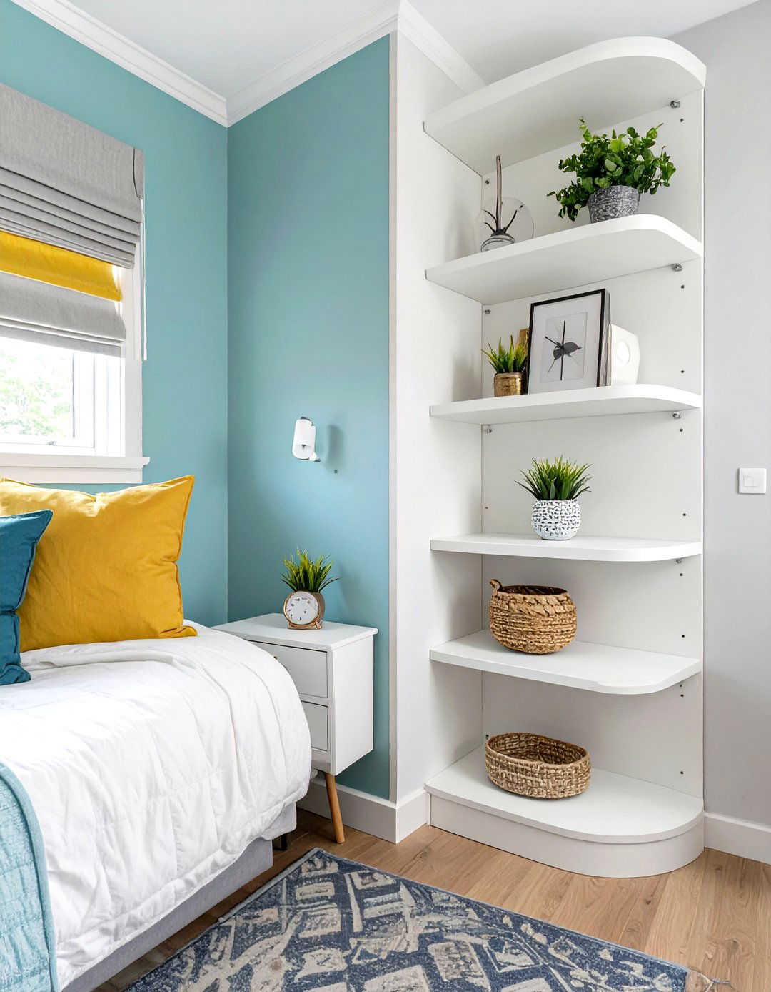 Corner Shelving Unit for Awkward Spaces - 30 small guest bedroom ideas on a budget