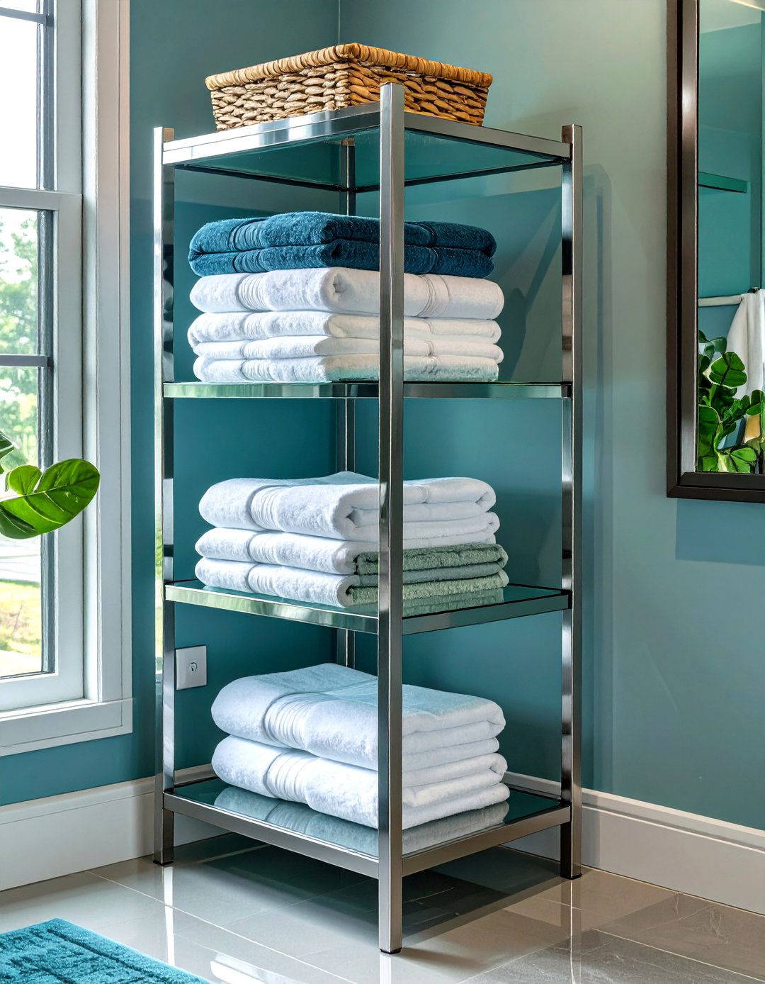 Corner Shelving Unit - 30 bathroom towel storage ideas