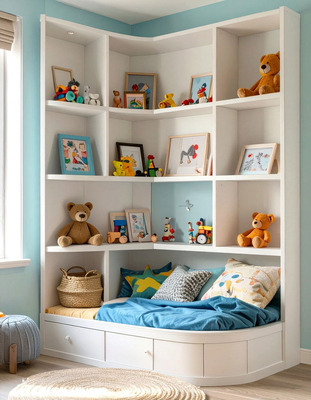 Corner Shelving Units - 30 small kids bedroom ideas