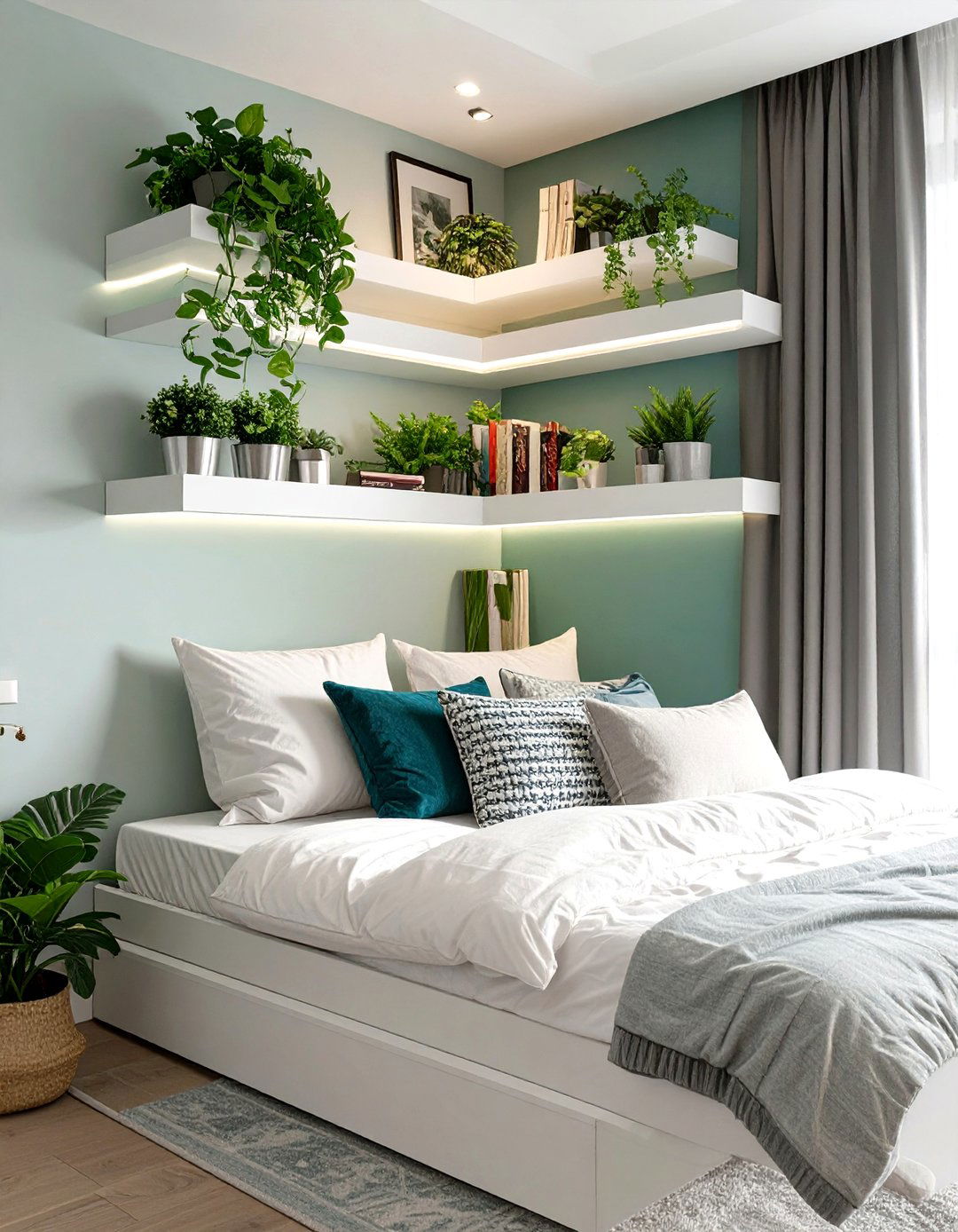 Corner Shelving for an Awkward Small Bedroom Nook - 30 small bedroom decorating ideas