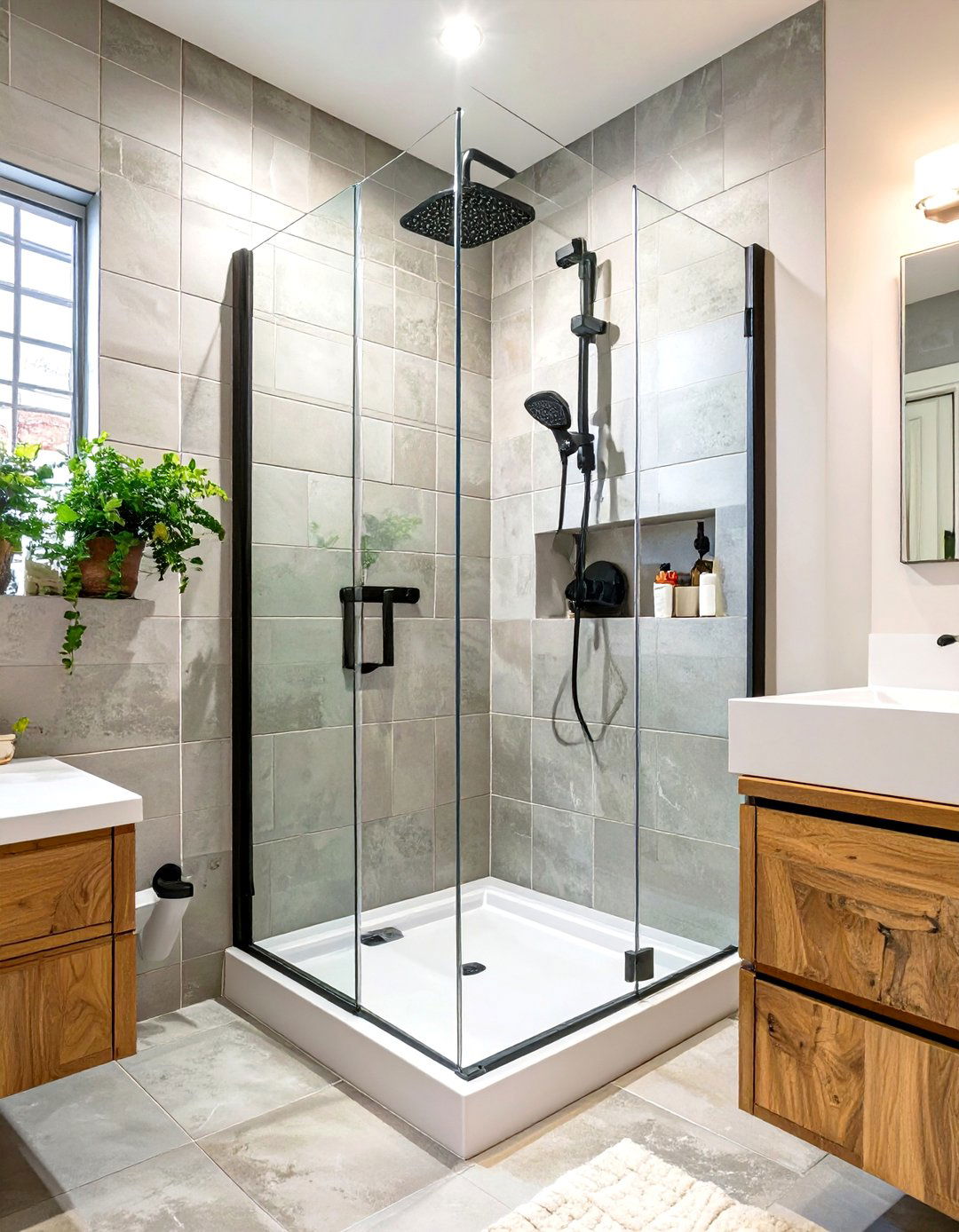 Corner Shower Enclosure to Maximize Floor Space - 30 small bathroom remodel ideas with shower