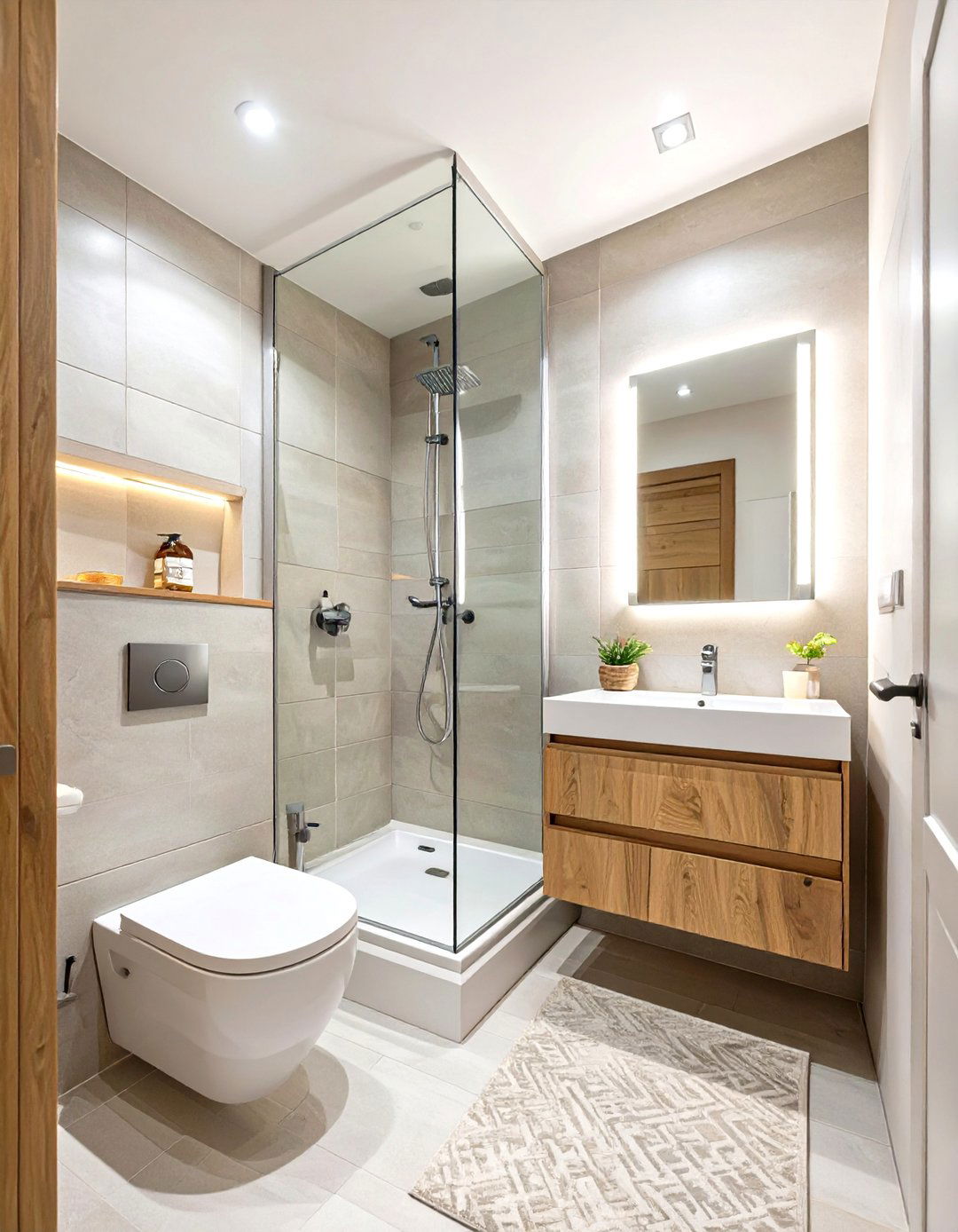 Corner Shower and Diagonal Layout - 30 small bathroom layout ideas