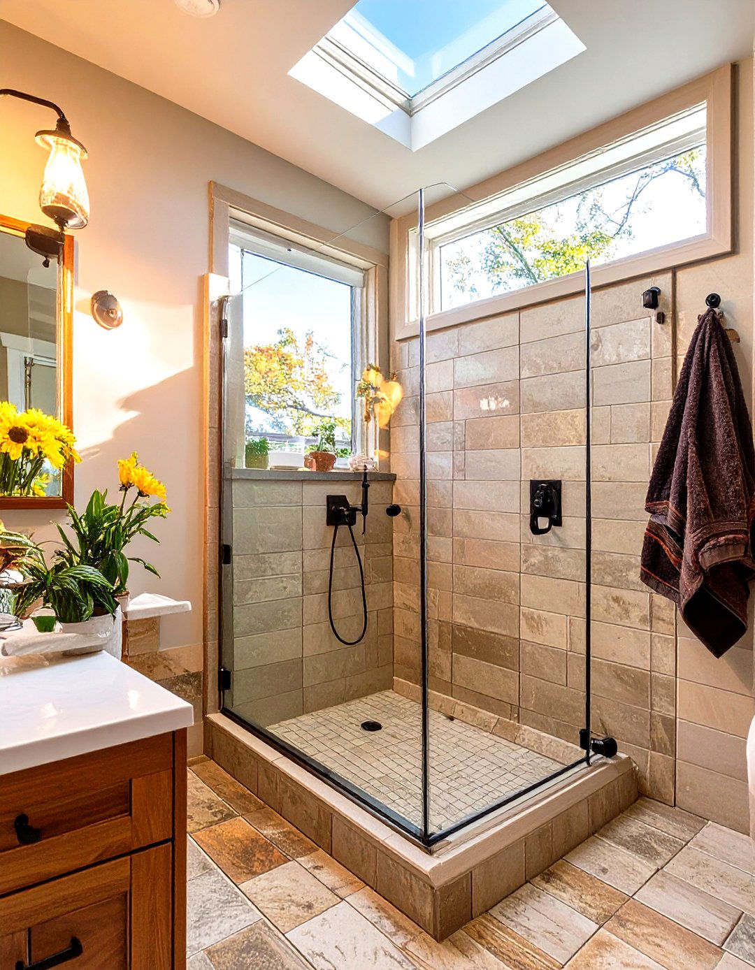 Corner Shower with a Transom Window - 30 corner shower ideas