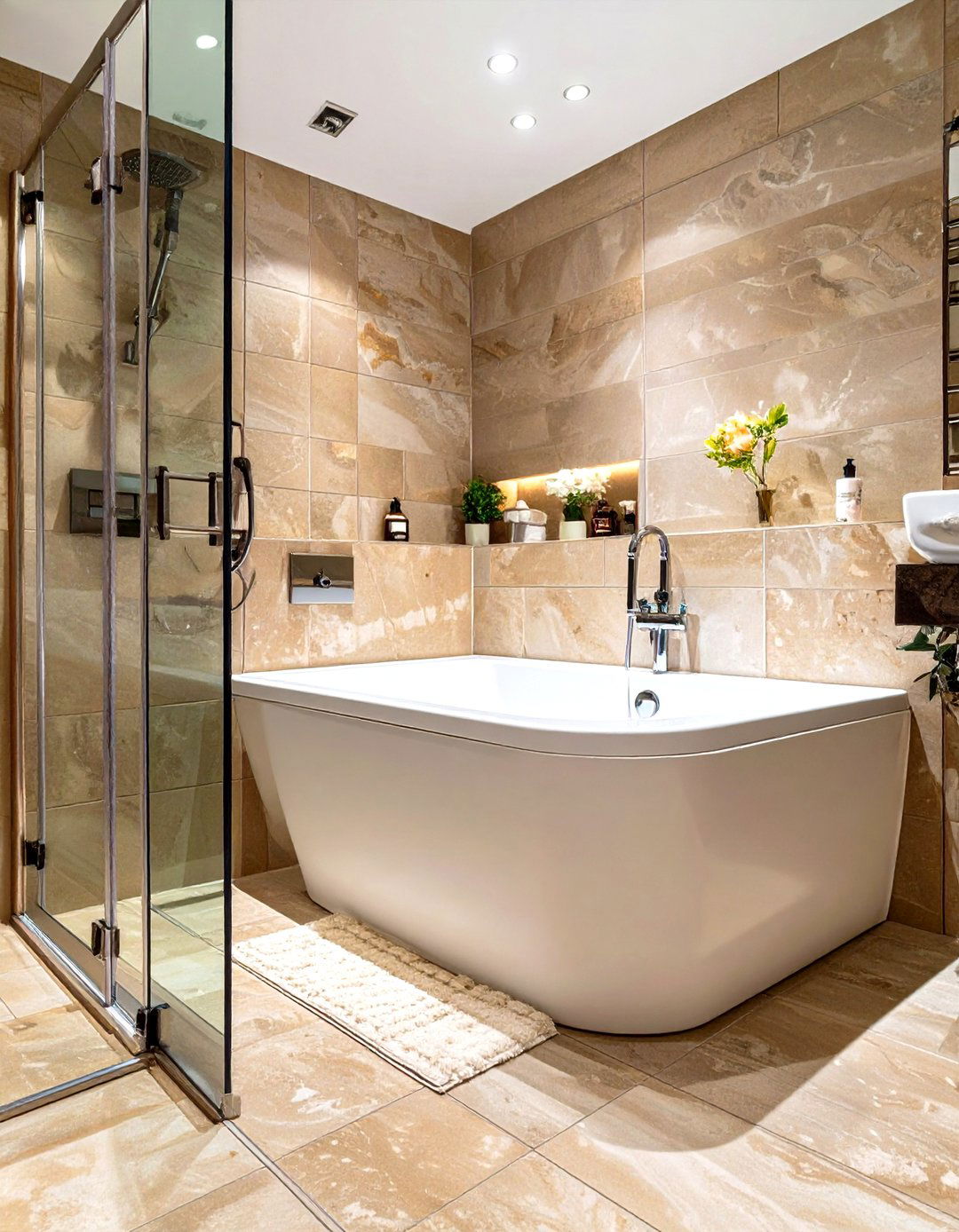 Corner Tub Combined with an Open Shower - 30 tub in shower design ideas