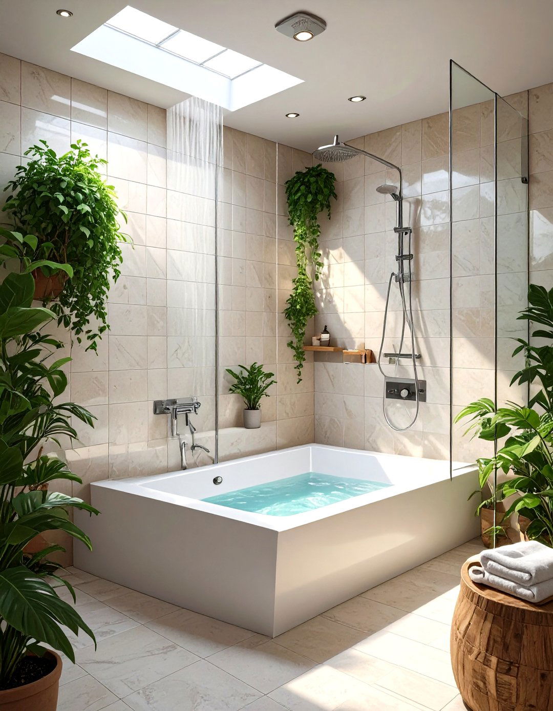 Corner Tub Integrated with a Shower System - 30 tub in shower bathroom ideas