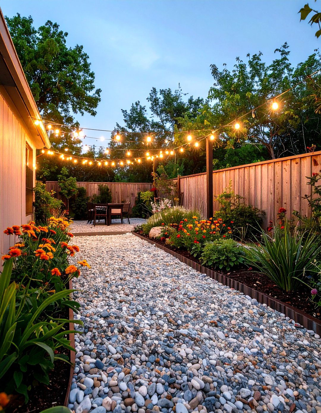 Corrugated Metal Edging for a Pea Gravel Patio - 30 pea gravel patio edging ideas