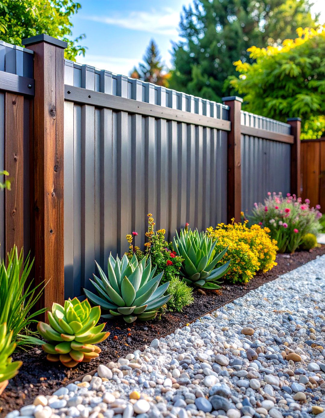 Corrugated Metal Fence Panels - 30 privacy ideas for backyard