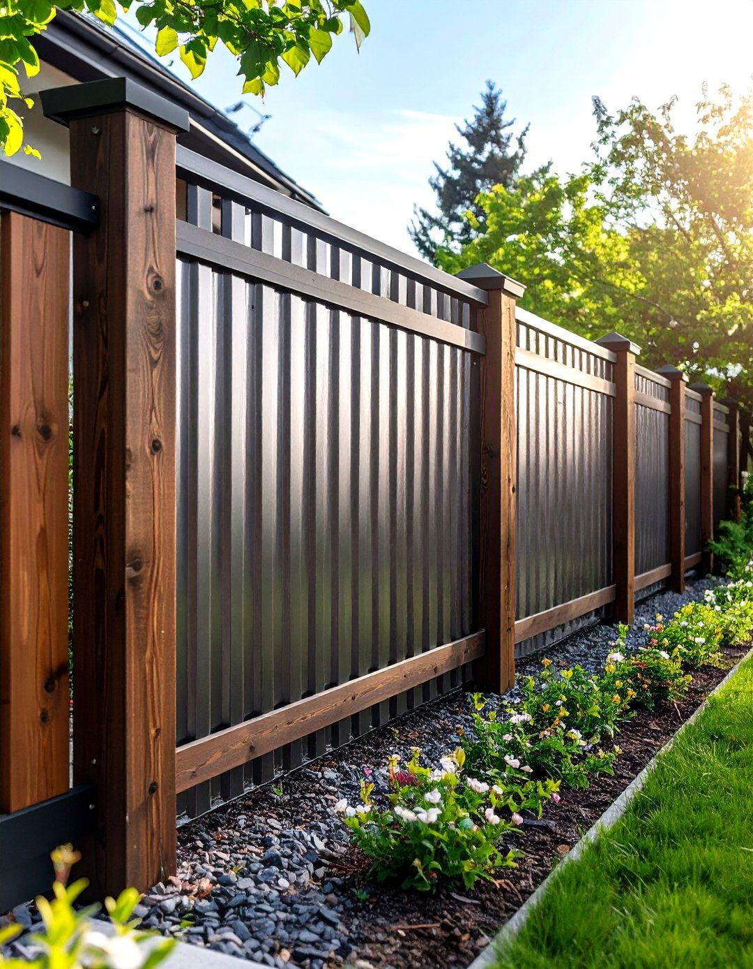 Corrugated Metal Fence for Industrial Style - 30 front yard fencing ideas