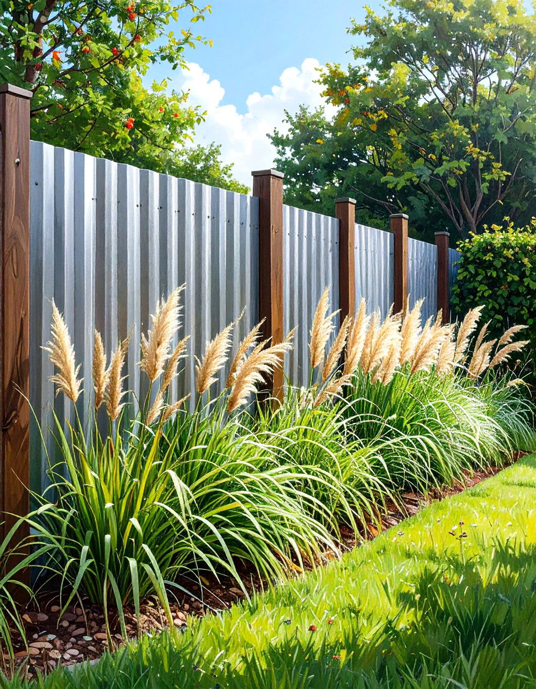Corrugated Metal Panel Fence - 30 small garden fence ideas
