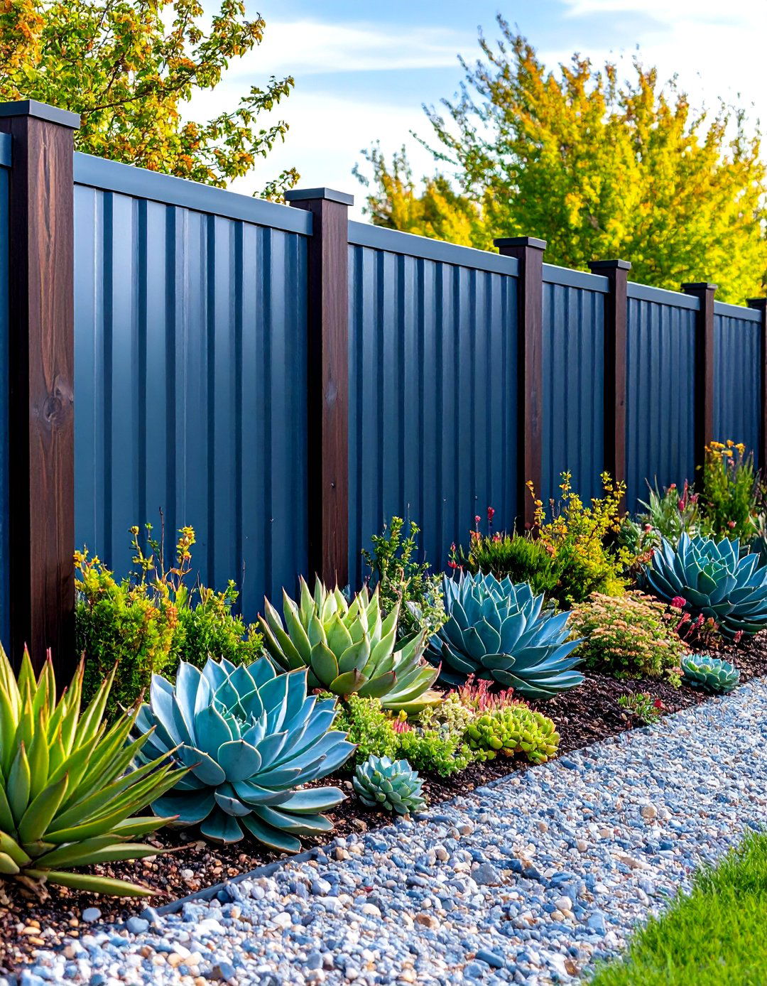 Corrugated Metal Panel Privacy Fence - 30 privacy fence ideas for backyard