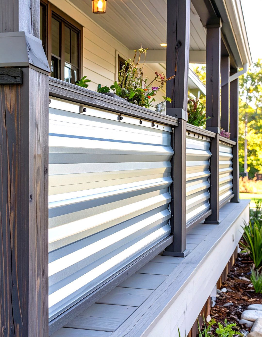 Corrugated Metal Panel Railing - 30 small front porch railing ideas