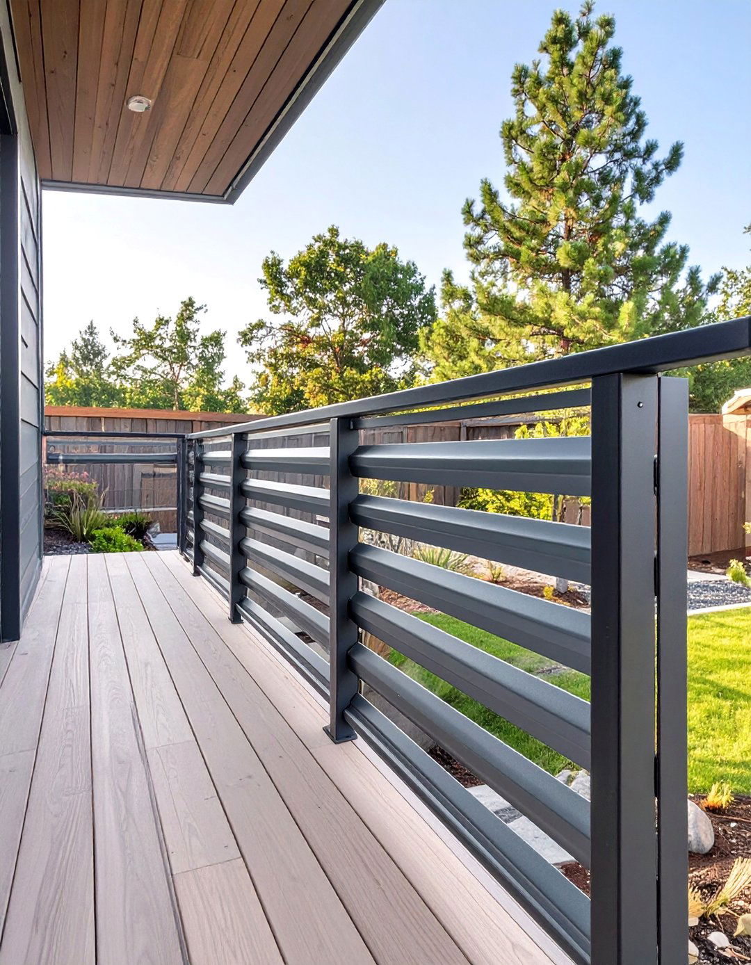 Metal Panel Design Railing 30 Cheap Deck Railing Ideas for a Budget-Friendly Upgrade - We Love ...