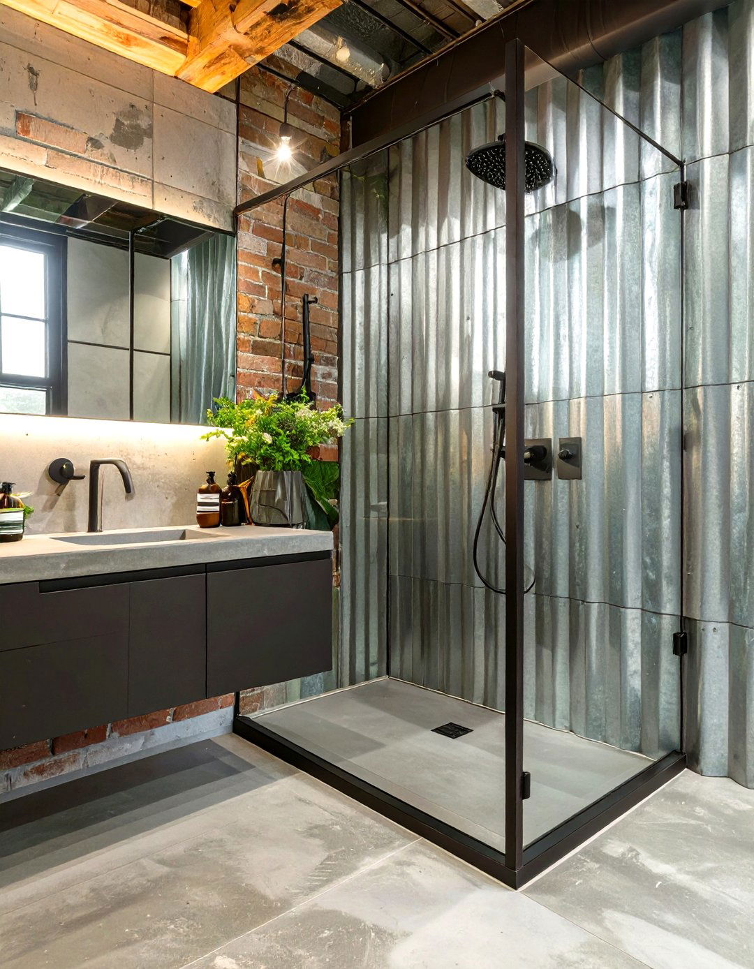 Corrugated Metal Panel Shower Surround - 30 shower surround ideas