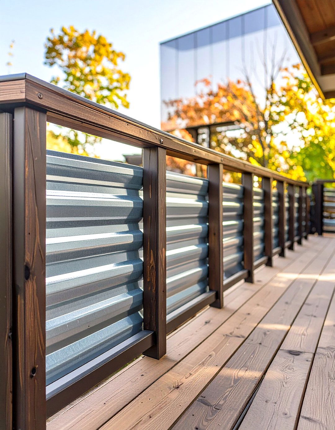 Corrugated Metal Panel Wood Deck Railing - 30 wood cheap deck railing ideas