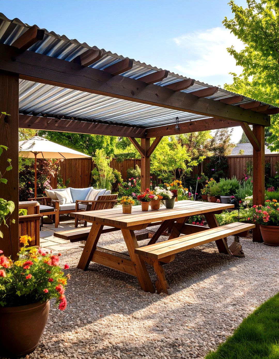 Corrugated Metal Roofing on a Pergola - 30 patio shade ideas