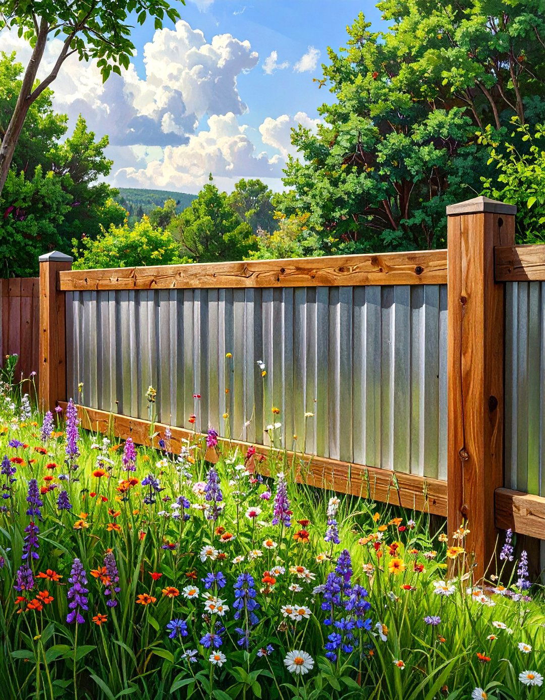 Corrugated Metal and Wood Fence - 30 modern front yard fence ideas