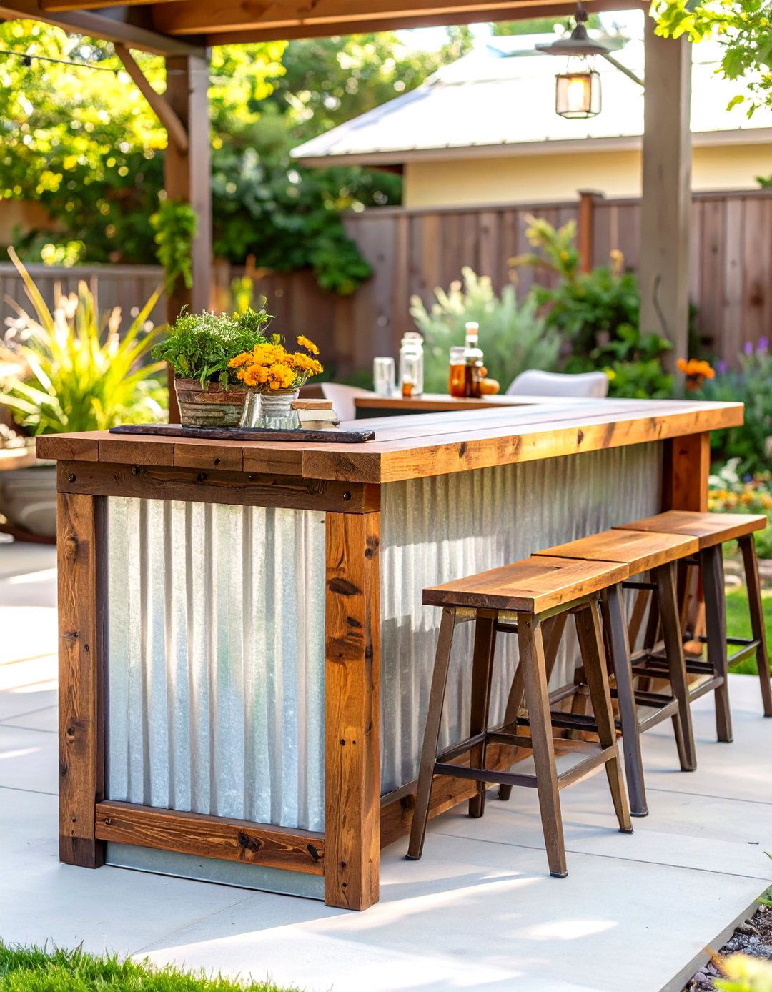 Corrugated Metal and Wood Outdoor Bar - 30 rustic outdoor bar ideas