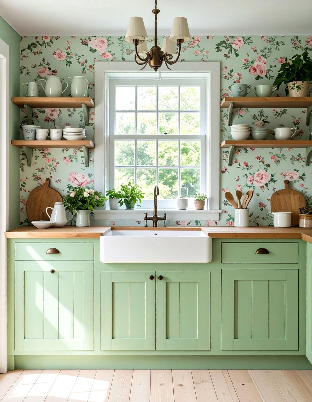 Cottage Kitchen with Buttery Green Cabinets - 30 green kitchen cabinets ideas