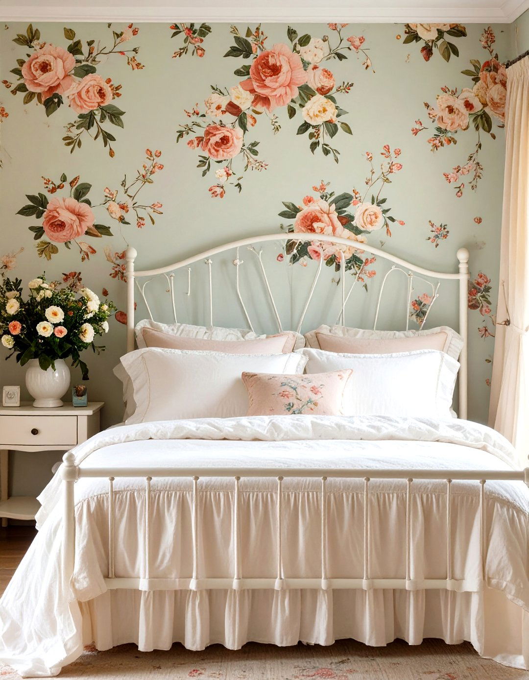 Cottagecore Bedroom with Floral Wallpaper - 30 women bedroom ideas