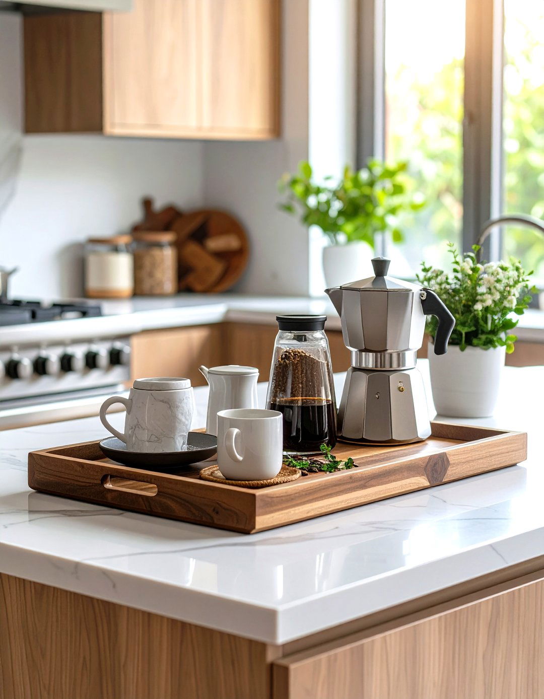 Countertop Tray Coffee Corner - 30 kitchen coffee bar ideas