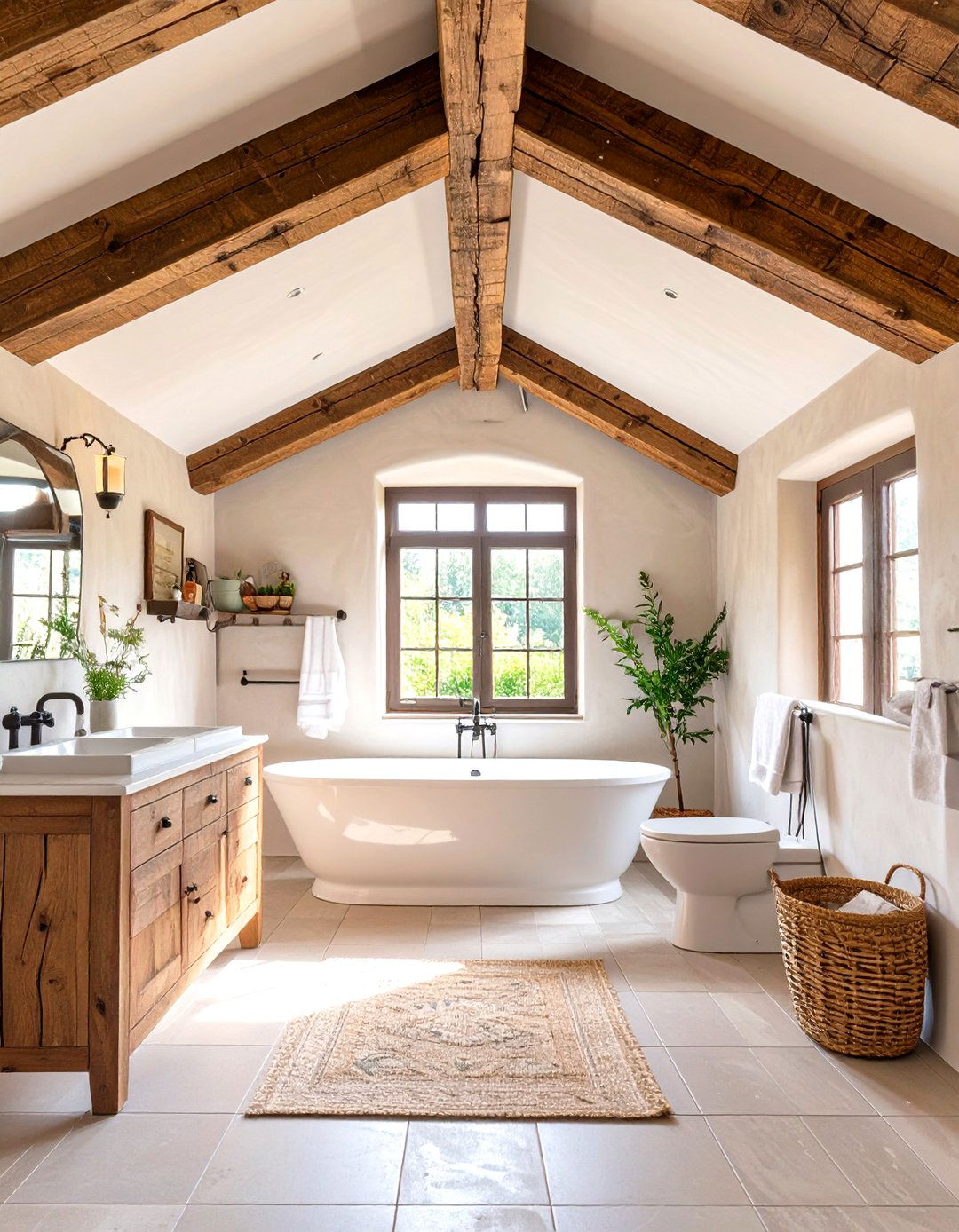 Country Bathroom with Exposed Beams - 30 country bathroom ideas