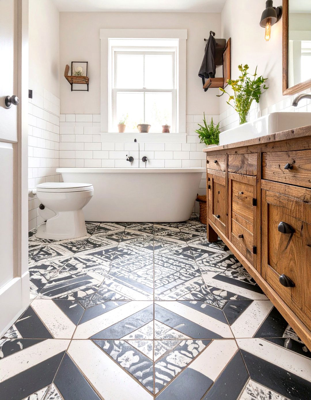 Country Bathroom with Patterned Floor Tiles - 30 country bathroom ideas