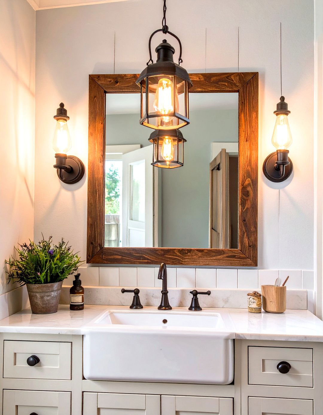Country Bathroom with Vintage Lighting - 30 country bathroom ideas
