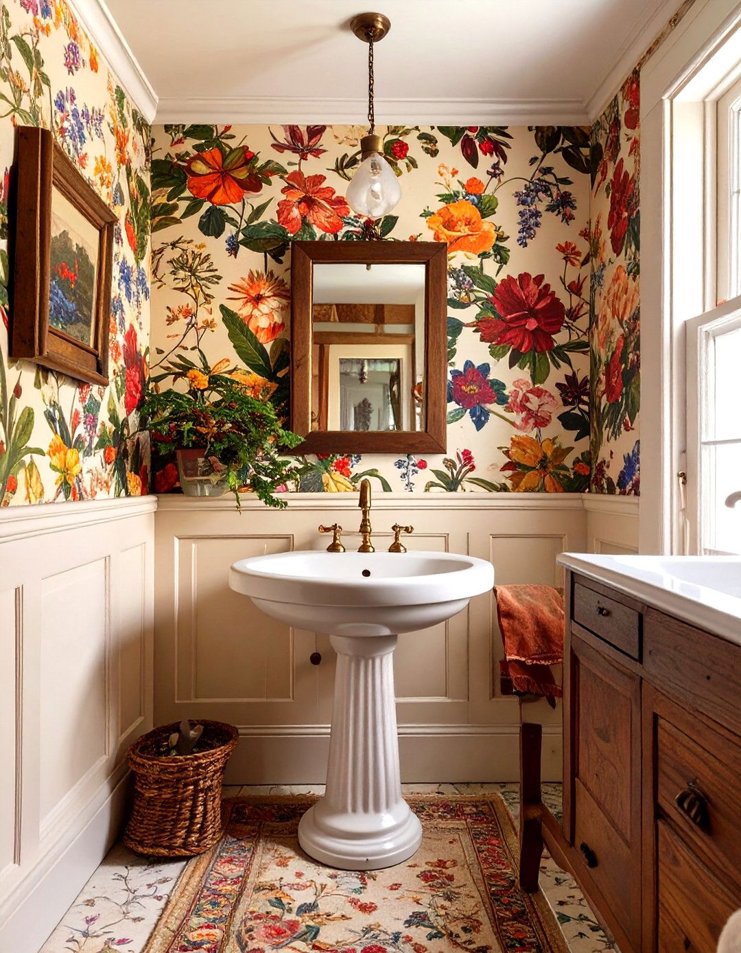 Country Bathroom with Wallpaper Accents - 30 country bathroom ideas