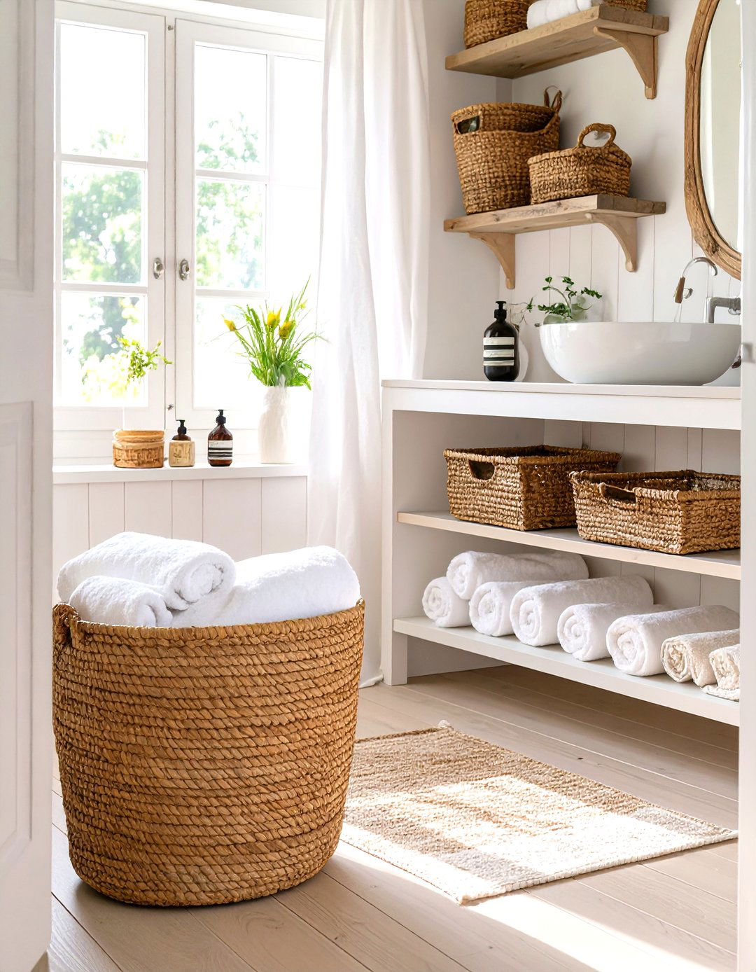 Country Bathroom with Woven Baskets - 30 country bathroom ideas