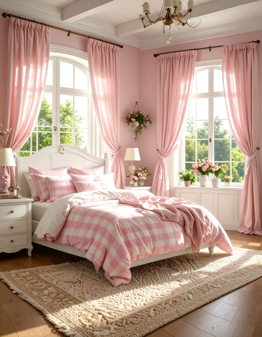 Country Chic Gingham Pink Bedroom - 30 luxury pink girl bedroom design ideas