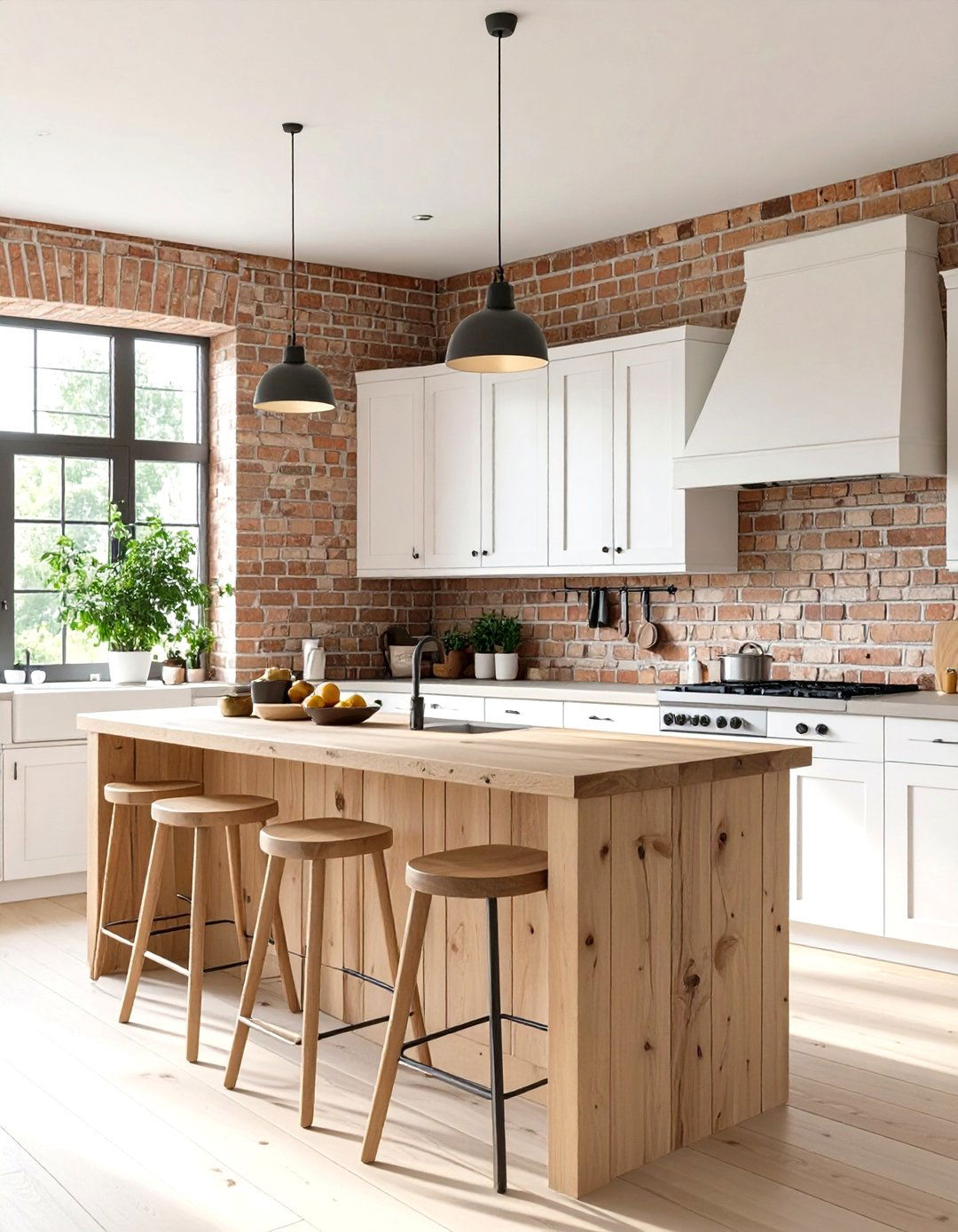 Country Kitchen with a Brick Accent Wall - 30 country kitchen designs